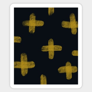 Abstract drawing of yellow crosses on blue Sticker